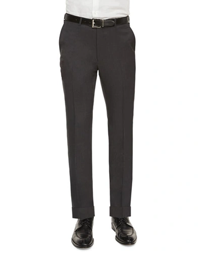 Shop Ermenegildo Zegna Flat-front Regular-fit Wool Trousers In Charcoal