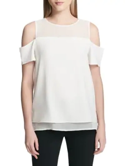 Shop Calvin Klein Layered Cold-shoulder Top In Soft White