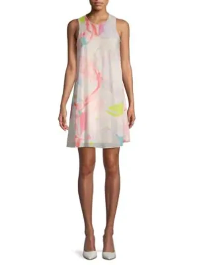 Shop Calvin Klein Floral Chiffon Trapeze Dress In Blush Multi