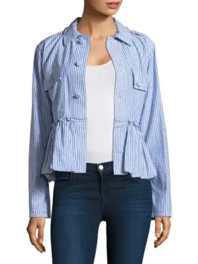 Shop Harvey Faircloth Striped Bubble Cotton Jacket In Blue Multi
