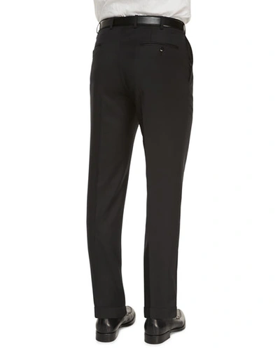 Shop Ermenegildo Zegna Men's Flat-front Wool Regular-fit Trousers In Black