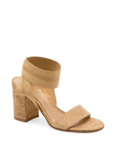 Shop Gianvito Rossi Elastic-strap Cork-heel Sandals In Tan