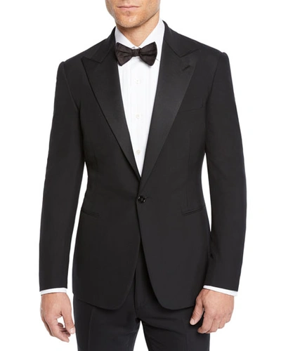 Shop Ralph Lauren Men's Gregory Wool Barathea Peak Tuxedo In Black