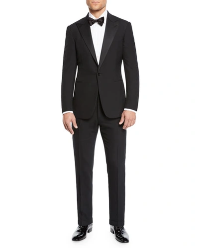 Shop Ralph Lauren Men's Gregory Wool Barathea Peak Tuxedo In Black