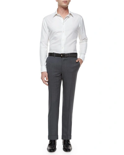 Shop Ermenegildo Zegna Flat-front Wool Regular-fit Trousers, Gray