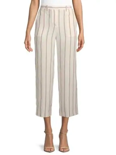 Shop Theory Nadeema Striped Wide-leg Linen Pants In White Red Stripe