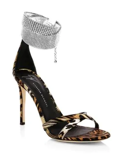 Shop Giuseppe Zanotti Embellished Strap Criss-cross Sandals In Leopard