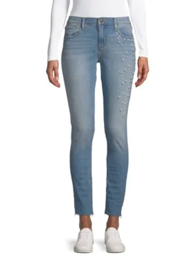Shop Driftwood Jackie Cut-off Faux Pearl Jeans In Light Wash