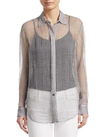 Shop Theory Silk Sheer Button-front Blouse In Black Ivory