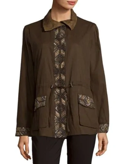 Shop Haute Hippie Embroidered Eagle Long-sleeve Jacket In Dark Military