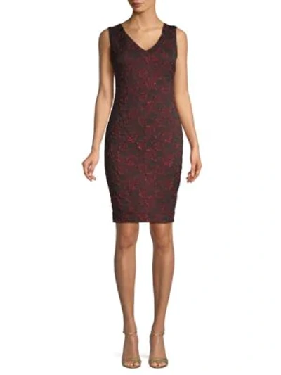 Shop Donna Ricco Embroidered Two-tone Sheath Dress In Red