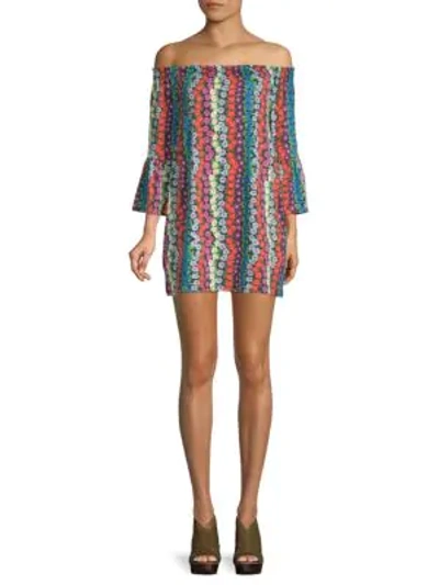 Shop Trina By Trina Turk Swing Bell-sleeve Mini Dress In Multi