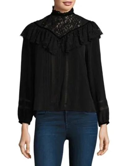 Shop Rebecca Taylor Lace Flounce Blouse In Black