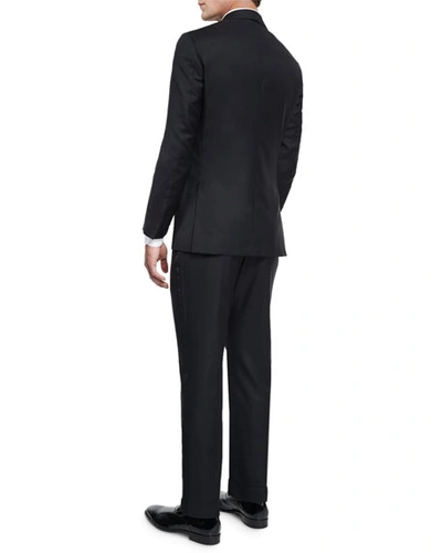 Shop Isaia Satin Peak-lapel One-button Wool Tuxedo, Black