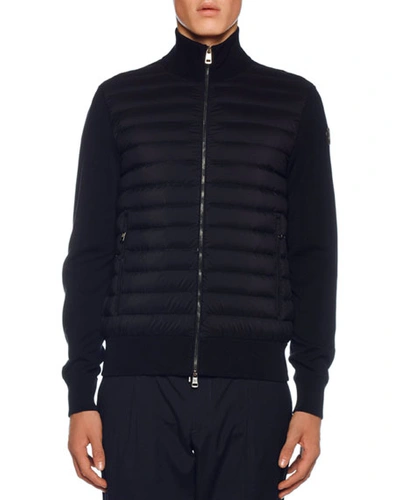 Shop Moncler Men's Jersey Tricot Cardigan In Navy