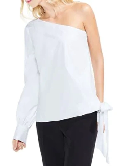 Shop Vince Camuto One-shoulder Long-sleeve Side Tie Poplin Blouse In Ultra White