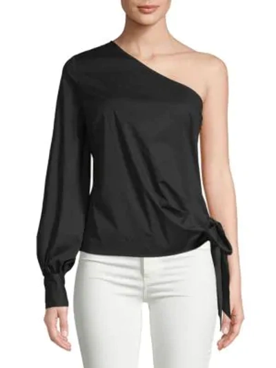 Shop Vince Camuto One-shoulder Long-sleeve Side Tie Poplin Blouse In Rich Black