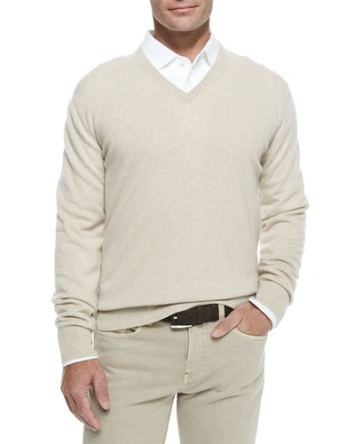 Shop Loro Piana Baby Cashmere V-neck Sweater, Natural