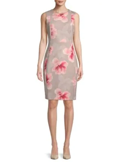 Shop Calvin Klein Floral Sheath Dress In Khaki Multi