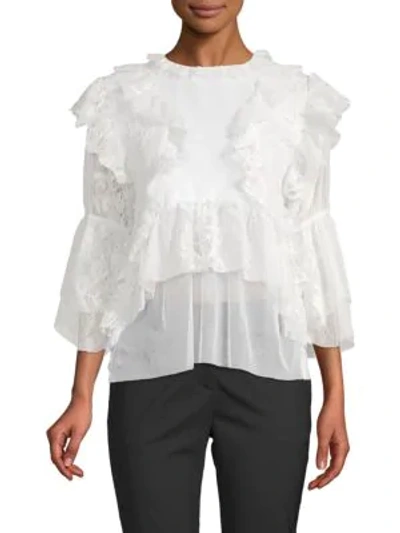 Shop Kas New York Isabelle Ruffled Lace Blouse In White