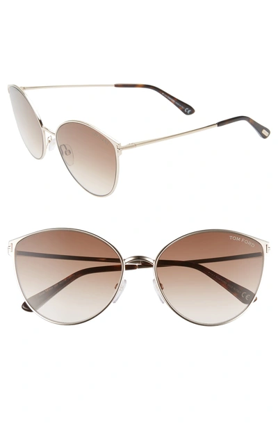 Shop Tom Ford Zeila 60mm Mirrored Cat Eye Sunglasses In Rose Gold/ Dark Havana/ Brown