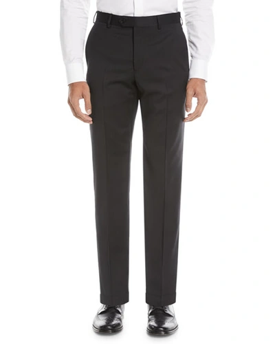 Shop Emporio Armani Basic Flat-front Wool Trousers In Black