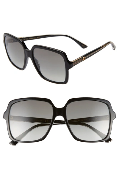 Shop Gucci 56mm Square Sunglasses - Black/ Crystal/ Grey Gradient