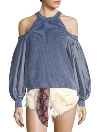 Shop Free People Catch-a-glimpse Cold-shoulder Sweater In Blue