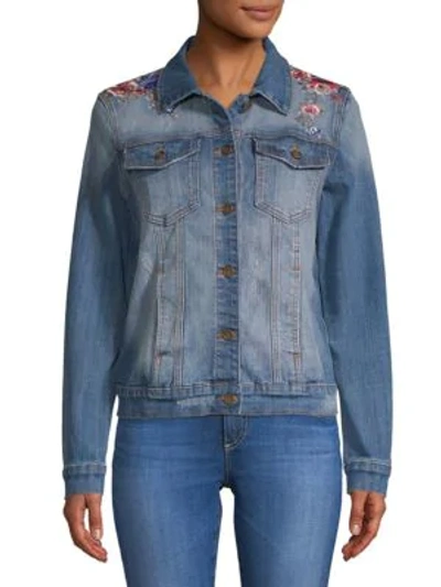 Shop Driftwood Geena Embroidered Denim Jacket In Medium Wash