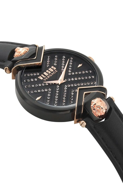 Shop Versace Mabillon Leather Strap Watch, 36mm In Black/ Rose Gold