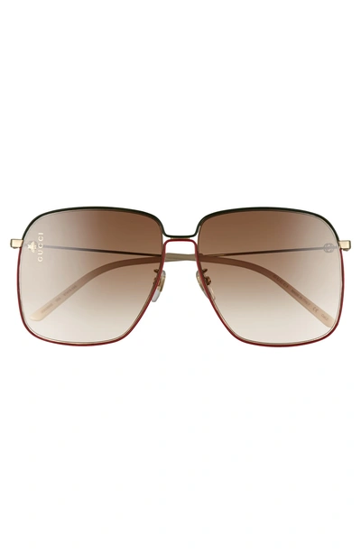 Shop Gucci 61mm Square Sunglasses - Gold/green/red/brown Gradient