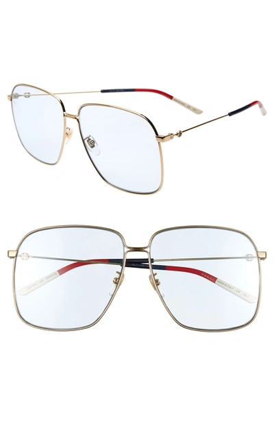 Shop Gucci 61mm Square Sunglasses - Gold/ Blue/ Red/ Ivory/ Azure