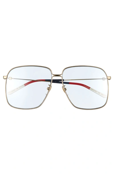 Shop Gucci 61mm Square Sunglasses - Gold/ Blue/ Red/ Ivory/ Azure