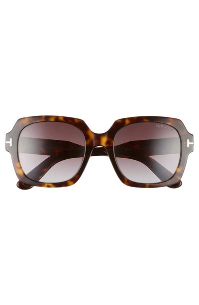 Shop Tom Ford Autumn 53mm Square Sunglasses In Dark Havana/ Gradient Red