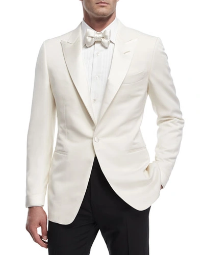 Shop Tom Ford Shelton Base Wool-mohair Cardigan Dinner Jacket In Ivory