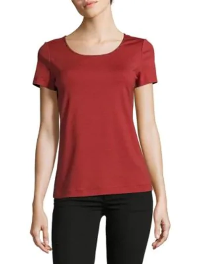 Shop Lafayette 148 Solid Scoopneck Cotton-blend Tee In Red Rock