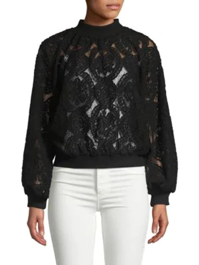 Shop Allison New York Velvet Lace Sweatshirt In Black
