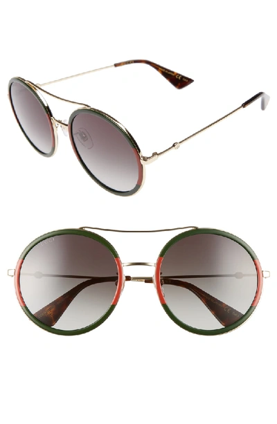 Shop Gucci 56mm Round Sunglasses - Green-red/ Green