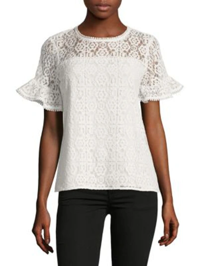 Shop Karl Lagerfeld Lace Bell-sleeve Top In Soft White
