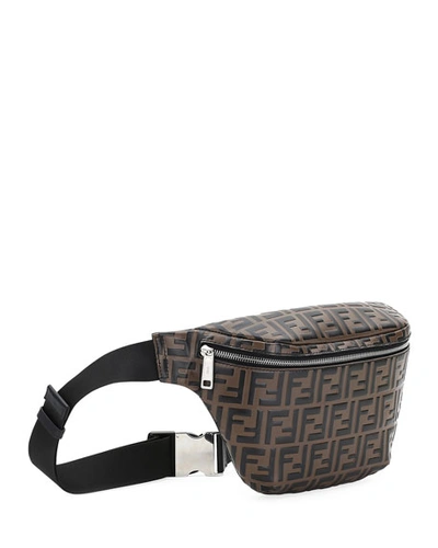 Shop Fendi Men's Embossed Leather Belt Bag/fanny Pack In Brown