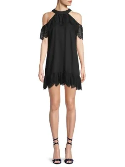Shop Ella Moss Lace Cold-shoulder Halter Dress In Black