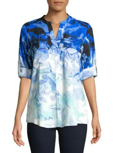 Shop Calvin Klein Floral Button-down Shirt In Blue Multi