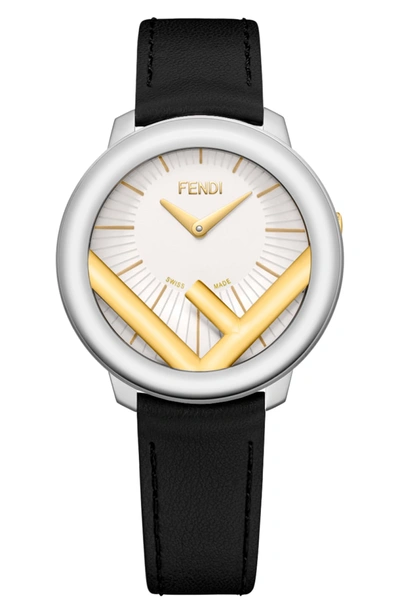 Shop Fendi Run Away Leather Strap Watch, 36mm In Black/ White/ Gold/ Silver