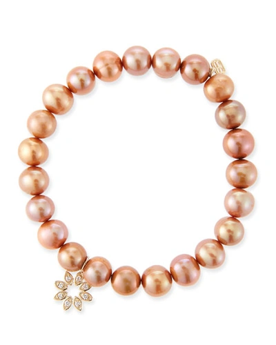 Shop Sydney Evan 14k Diamond Flower & Pearl Bracelet In Pink