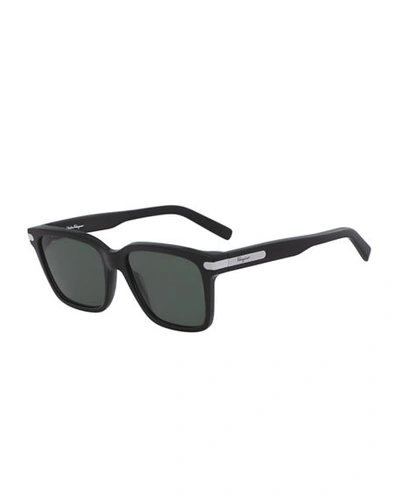 Shop Ferragamo Men's Classic Thick Square Sunglasses In Black