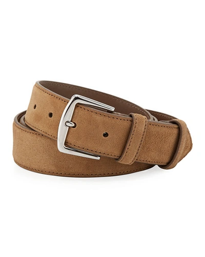 Shop Loro Piana Men's Alsavel Suede Belt In Taupe