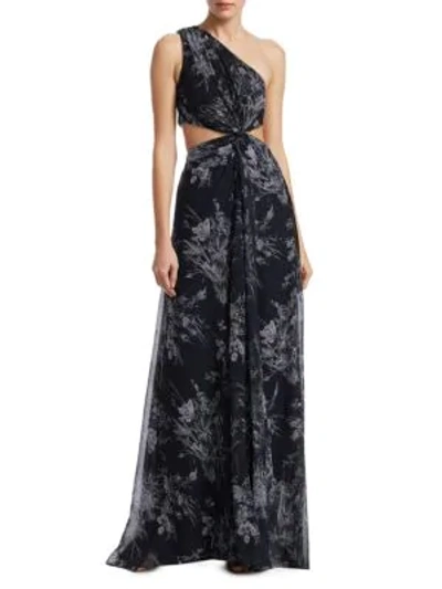 Shop Elizabeth And James Goldie Silk One-shoulder Gown In Navy