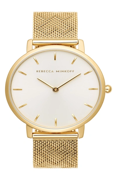 Shop Rebecca Minkoff Major Mesh Hearts Strap Watch, 35mm In Gold/ Silver White/ Gold