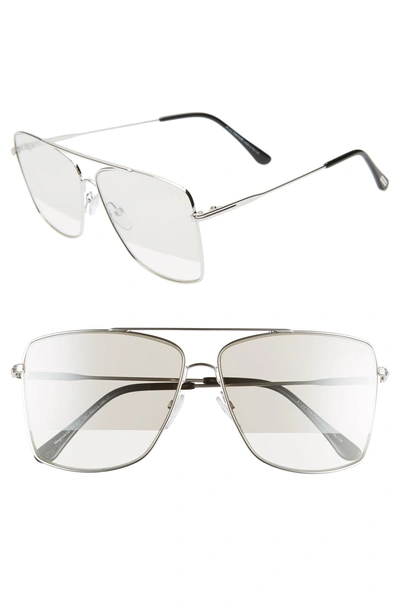 Shop Tom Ford Magnus 60mm Aviator Sunglasses In Rhodium/ Black/ Smoke/ Silver