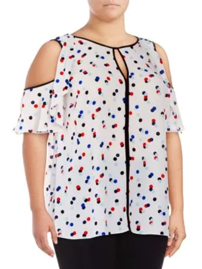 Shop Vince Camuto Plus Dotted Cold-shoulder Top In New Ivory